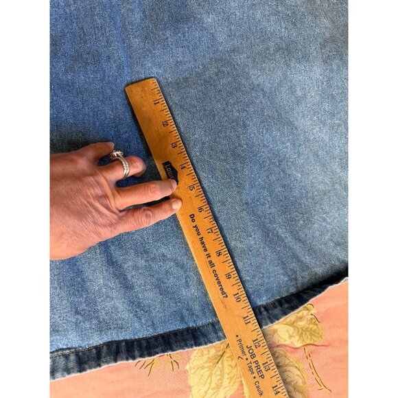 Vtg 90 Denim Jumper Maxi Dress L Front Zipper Pockets Modest Country Teacher Y2K - Picture 14 of 16